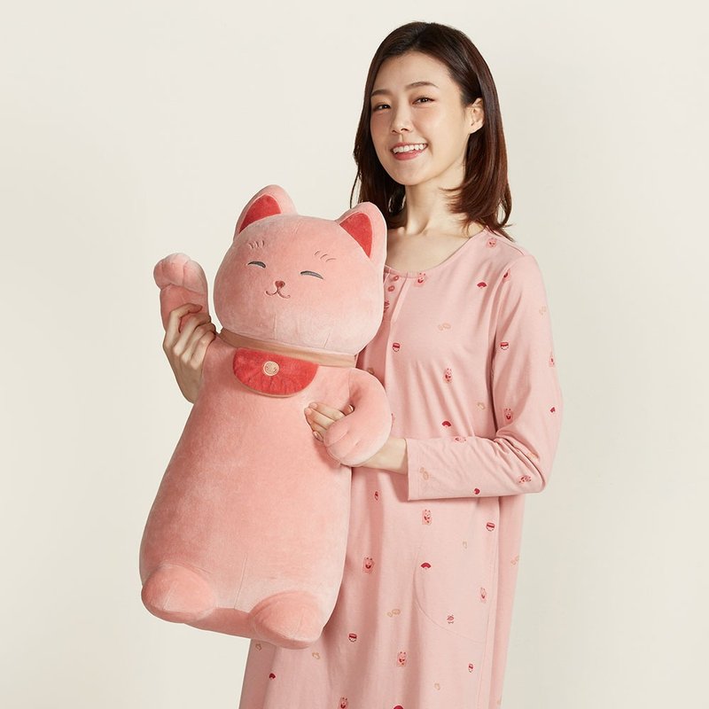 招财猫长型抱枕-蔷薇粉 - 枕头/抱枕 - 棉．麻 粉红色