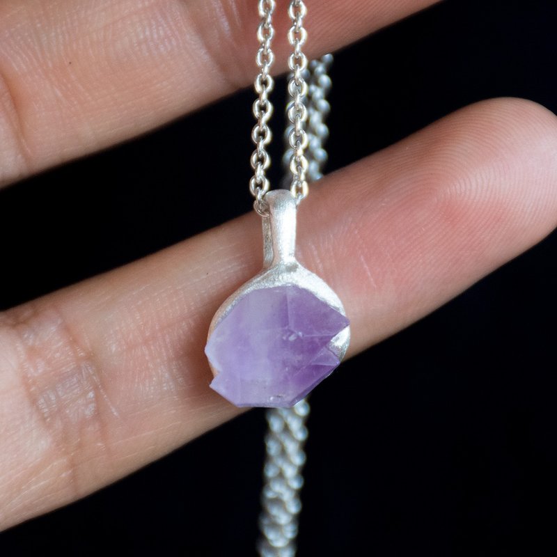 原创设计孤品 纯银镶嵌紫水晶原石项链 - 项链 - 水晶 紫色