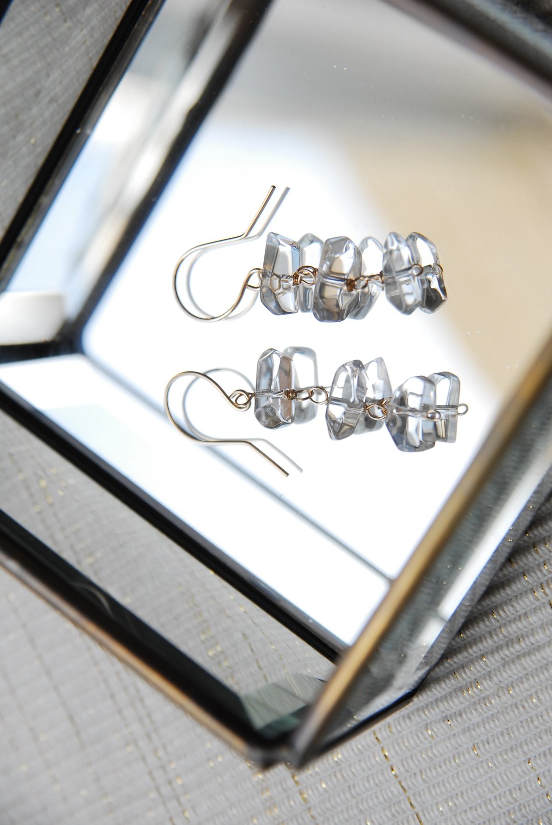 Green amethyst 3 earrings 14kgf - 耳环/耳夹 - 半宝石 透明