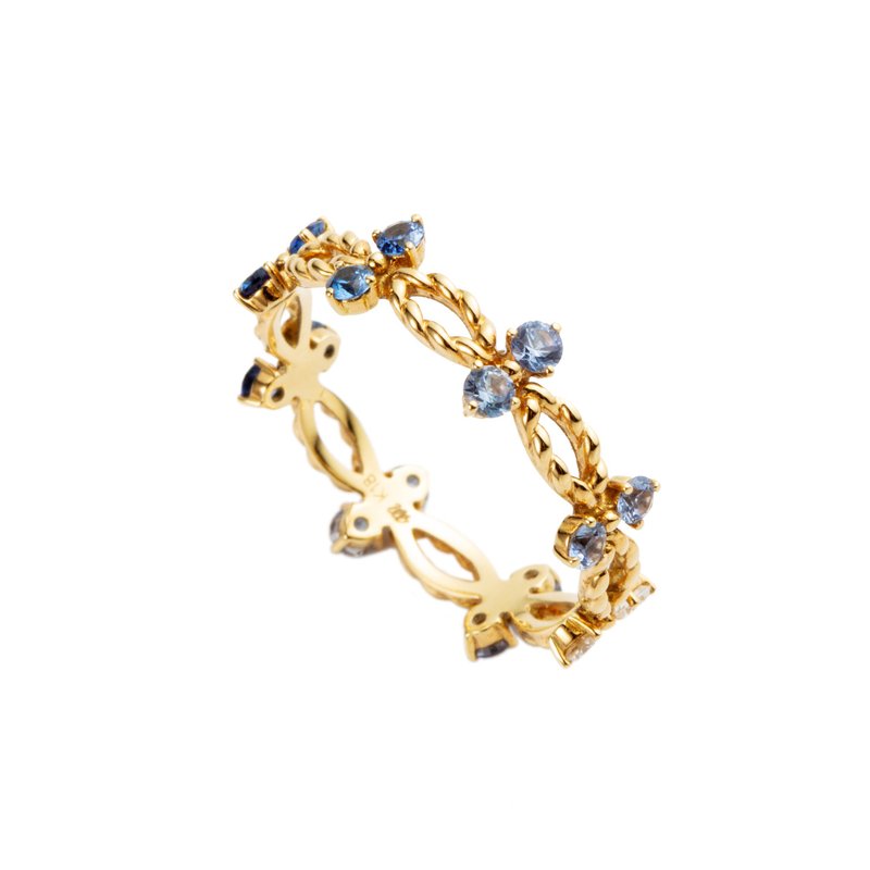 18K 小青鸟蓝宝石钻石戒指 - 戒指 - 贵金属 金色