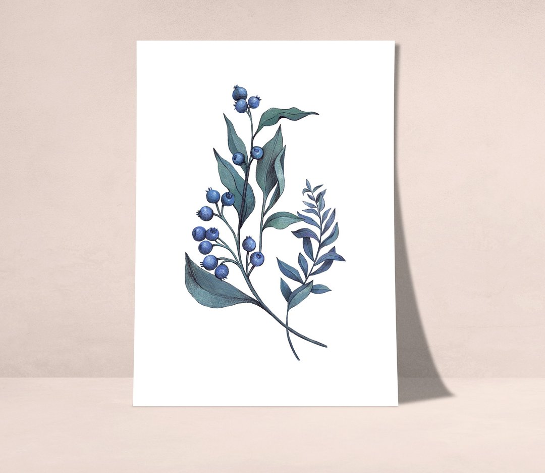 蓝莓海报数码 JPEG 可打印墙面画廊墙面艺术花卉印花 - 电子手绘真人画像/绘画/插画 - 其他材质 