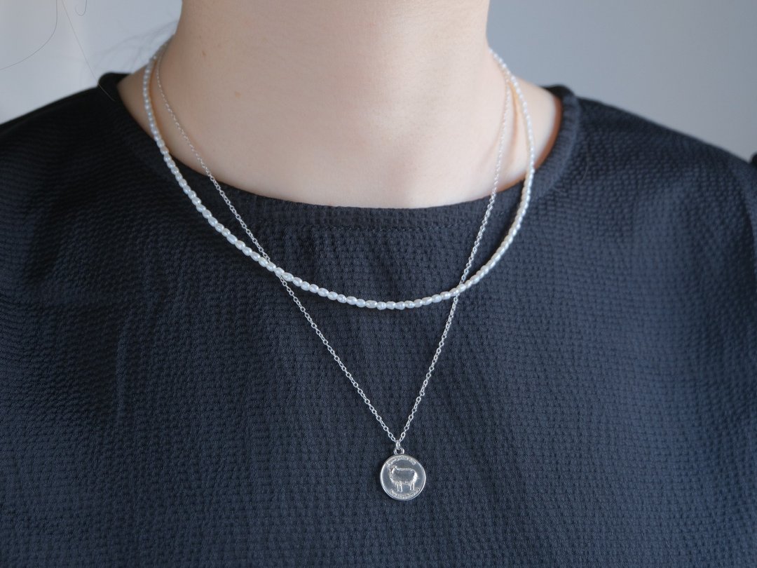gift necklace set sheep coin necklace silver & fresh water pearl necklace - 项链 - 其他金属 银色