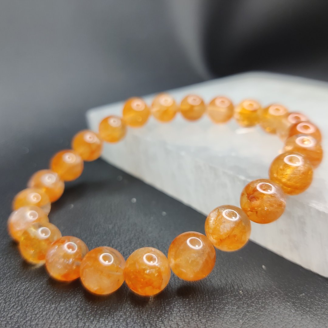 罕有异色 橙胶花 Hematoid Quartz 9-10mm 手串 手链 天然水晶 - 手链/手环 - 水晶 橘色