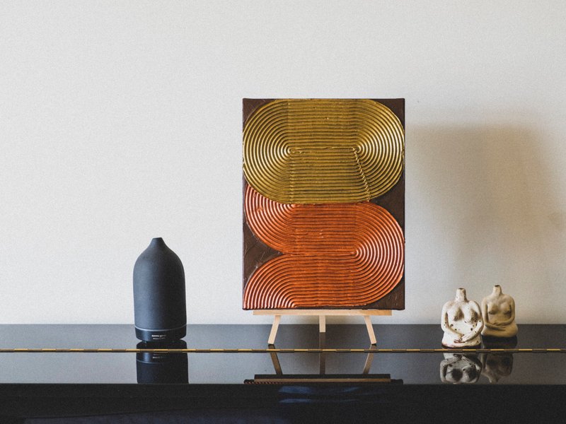 极简石膏画【复古日出 A 】中 / 库存 / 纯手工 - 海报/装饰画/版画 - 水泥 金色