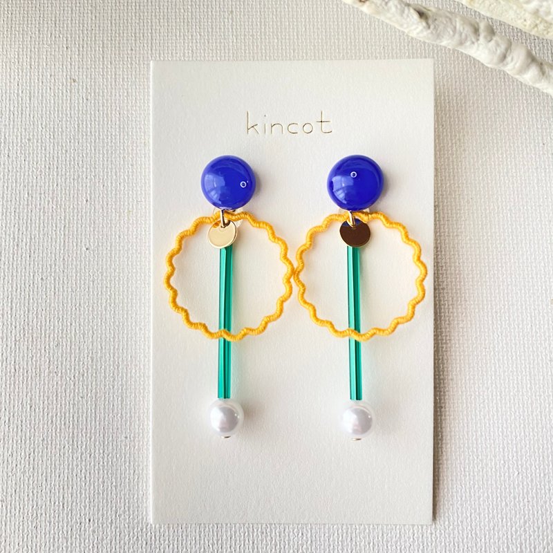 Mokumoku Earrings / Clip-On[Navy] - 耳环/耳夹 - 玻璃 多色