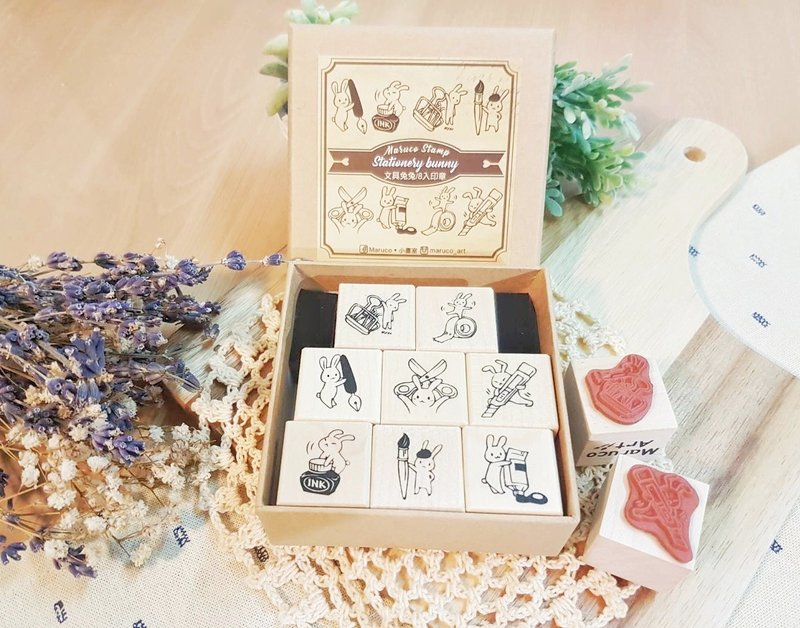 文具兔子枫木印章组-全套8入-(改白色橡皮) - 印章/印台 - 木头 多色