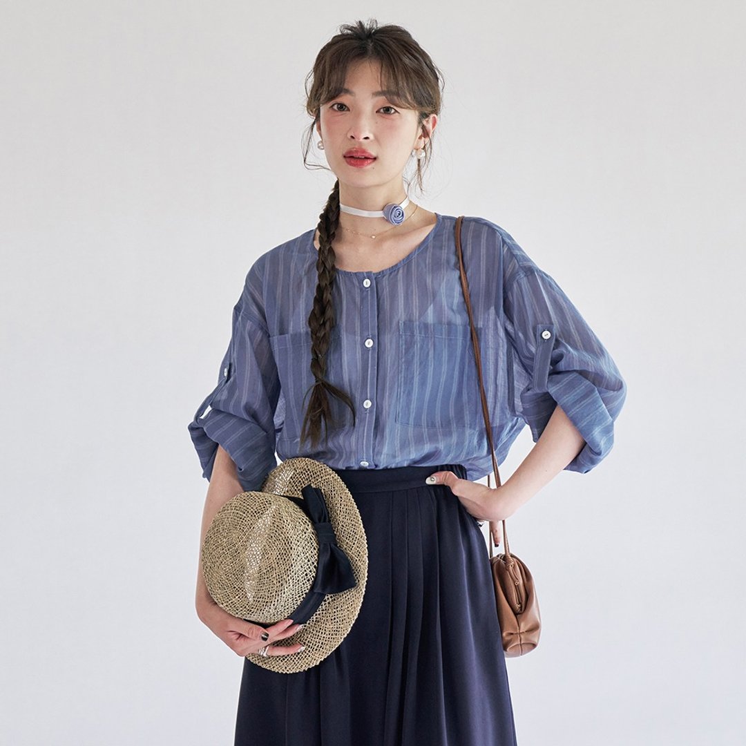 桑蚕丝条纹防晒空调衫|衬衫|两色|春夏款|Sora-1198 - 女装衬衫 - 棉 多色