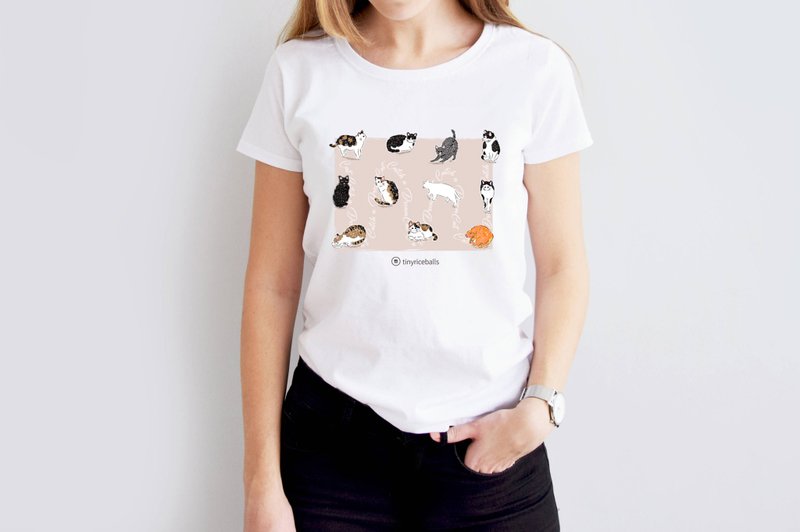 小饭团  猫咪花园 白色中性短T - 男装上衣/T 恤 - 棉．麻 白色