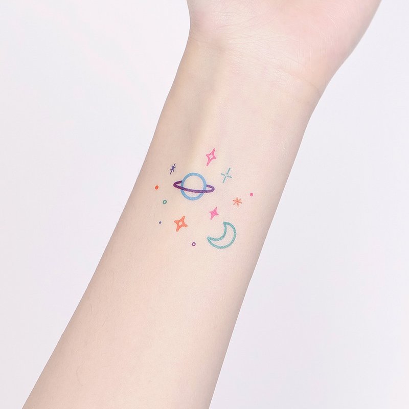 刺青纹身贴纸 -  星球 宇宙 线条 2入 - 纹身贴 - 纸 多色