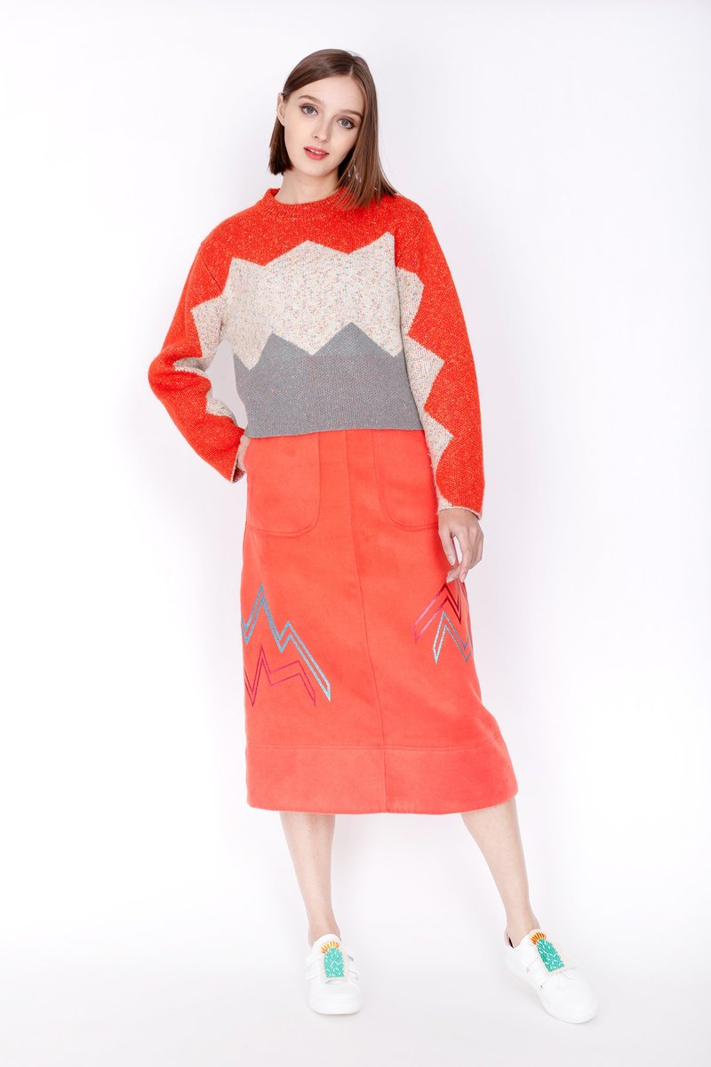 ZIZTAR 干涸之沙漠拼色针织上衣 BWL-W16-005 - 女装针织衫/毛衣 - 棉．麻 橘色