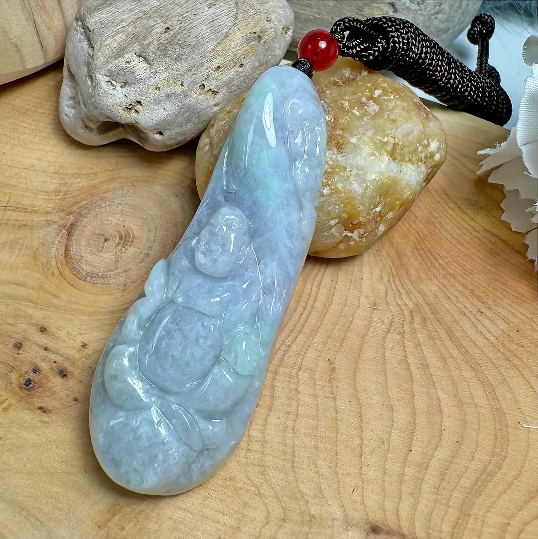 春彩 弥勤佛 幻彩紫绿色 佛公 天然 缅甸玉 翡翠 A货 项链 吊坠 - 项链 - 玉石 多色