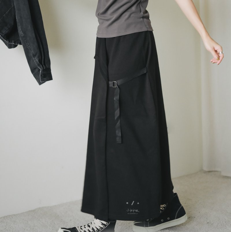 佐编剪裁侧绳全松紧半身裙 - 2色 - 黑片 - 裙子 - 棉．麻 黑色