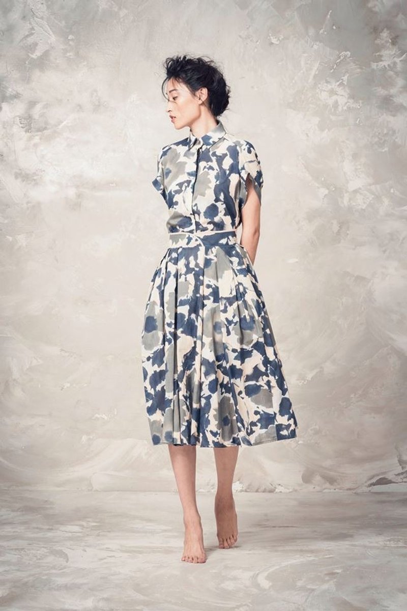 印花打折宽裙 - 裙子 - 棉．麻 多色