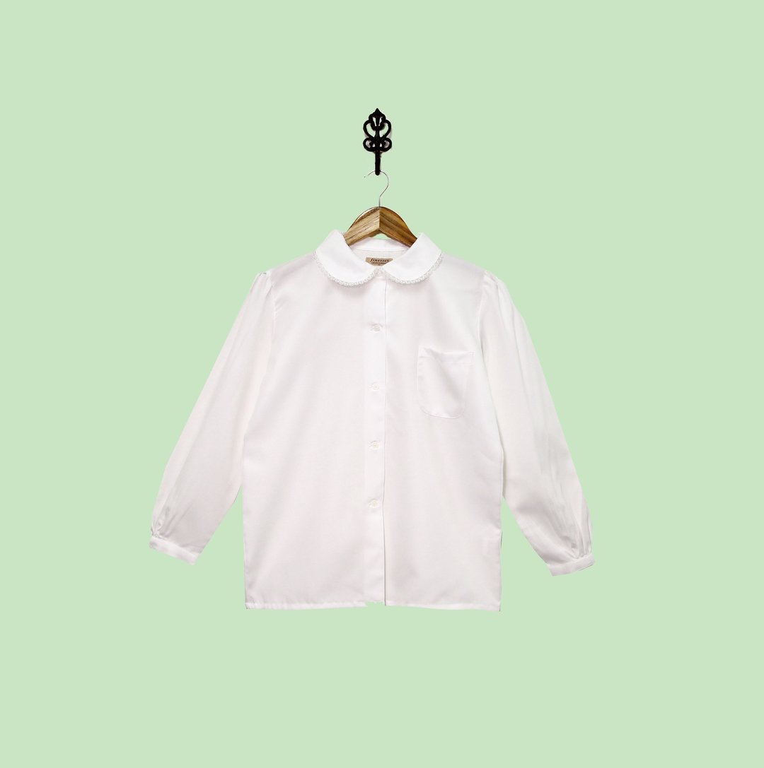 Back to Green::  日本细致衣领纯白丝质衬衫  经典娃娃领 单口袋   vintage - 女装衬衫 - 丝．绢 白色