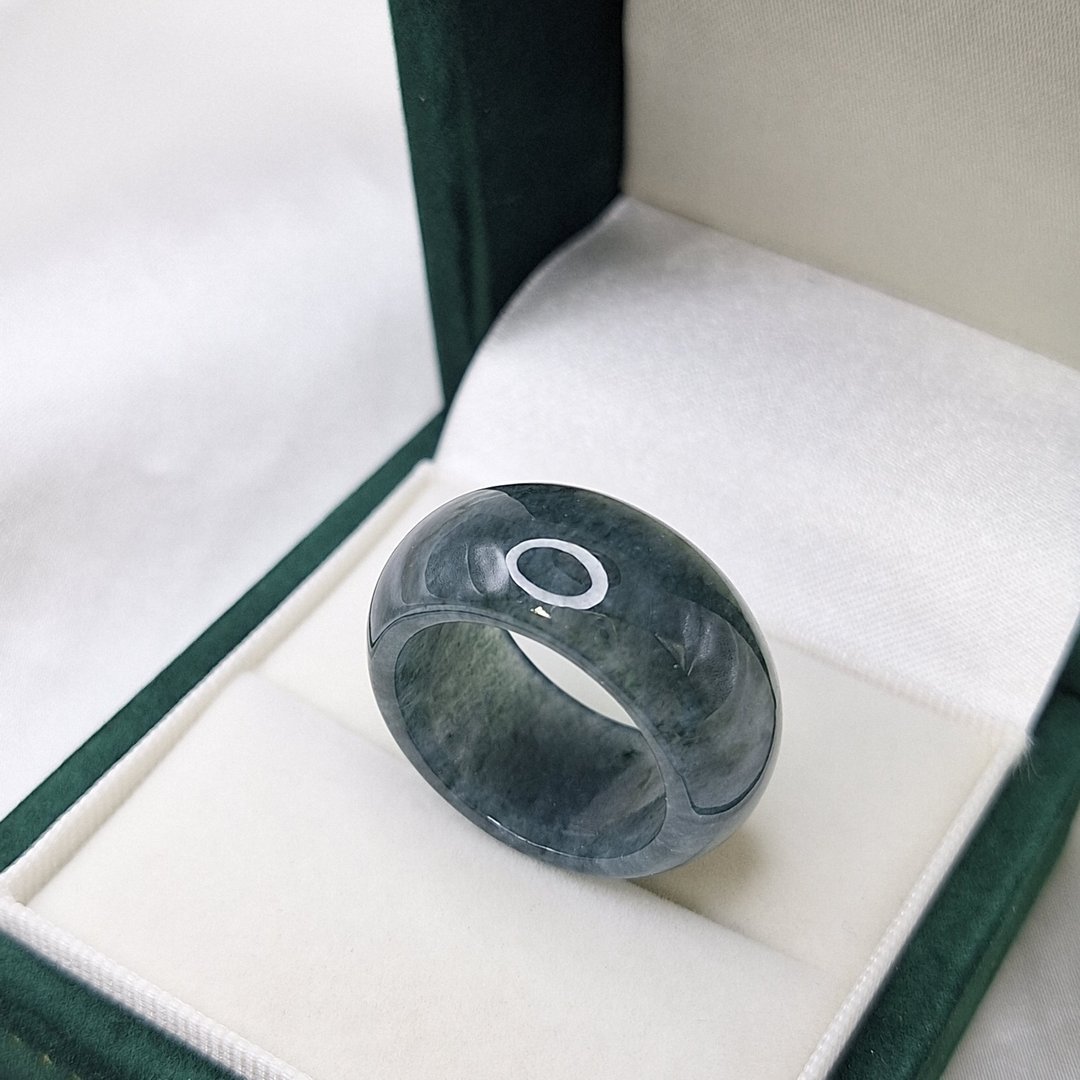 危蓝飘花 扳指 戒指 戒圈 国际围16 内径19.1 | 天然A货翡翠 - 戒指 - 玉石 