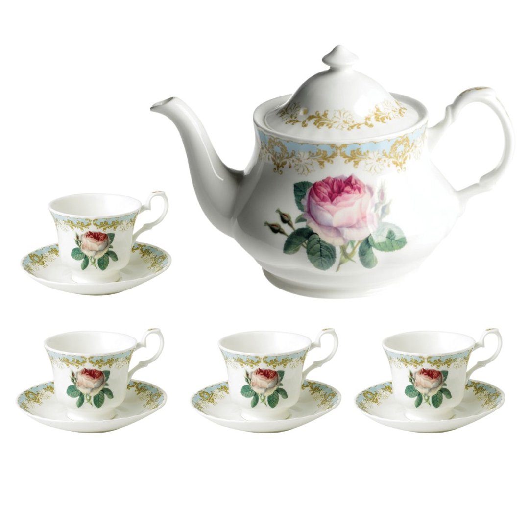 英国RK Vintage Roses古典玫瑰园系列下午茶具5件组 (1壶4杯盘) - 茶具/茶杯 - 瓷 