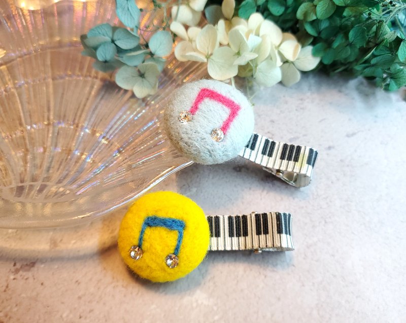 琴键上的音符系列2  音符羊毛毡儿童发夹 - 发饰 - 羊毛 多色