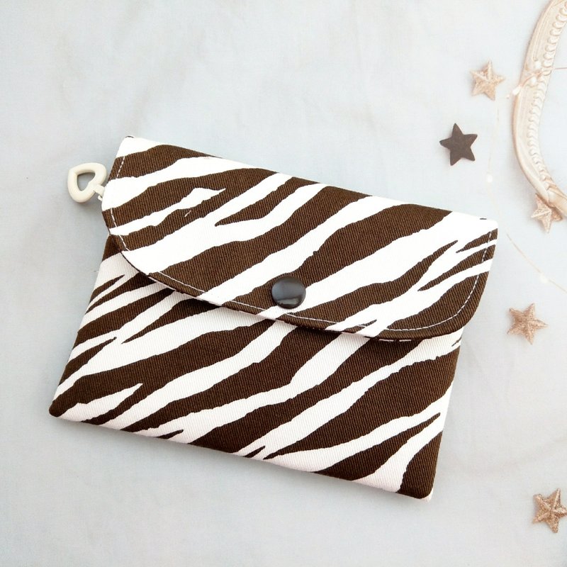 热可可斑马纹。拉链双层零钱包 - 零钱包 - 棉．麻 咖啡色