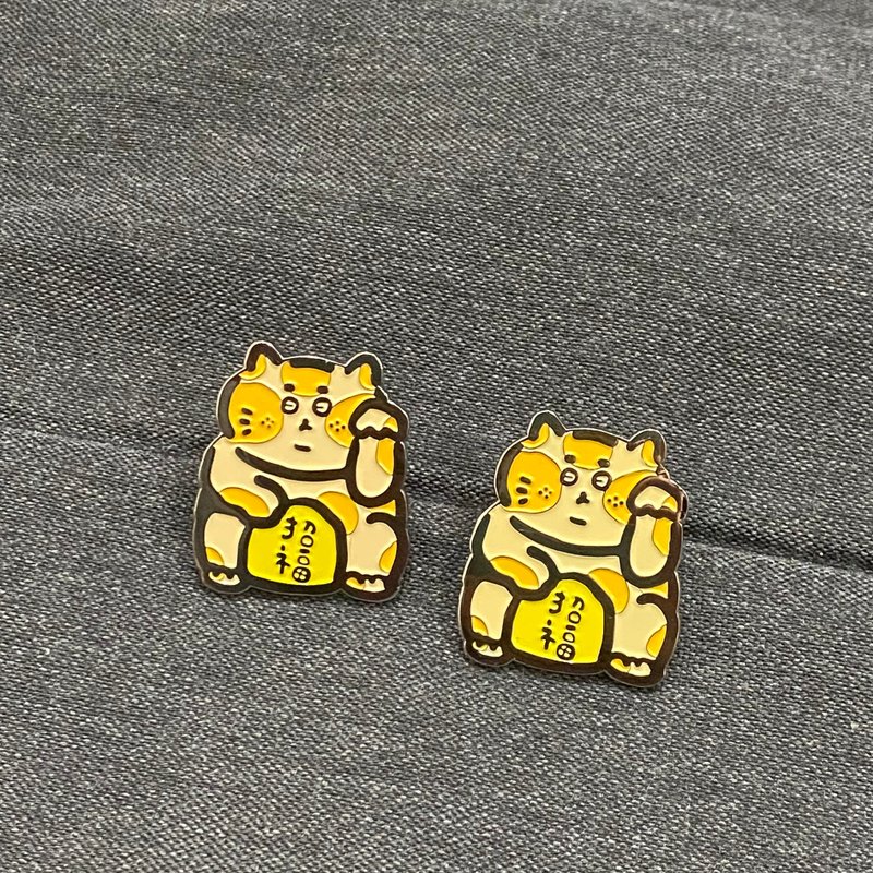 快速出货招福胖猫 金属徽章 - 胸针 - 其他金属 金色