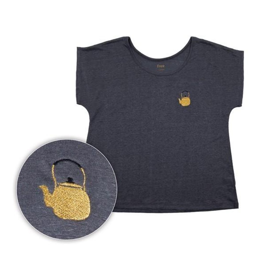 Uses smooth Linen fabric. Original from the body. Kettle T-shirt Ladies Free Size Tcollector - 女装 T 恤 - 棉 黑色