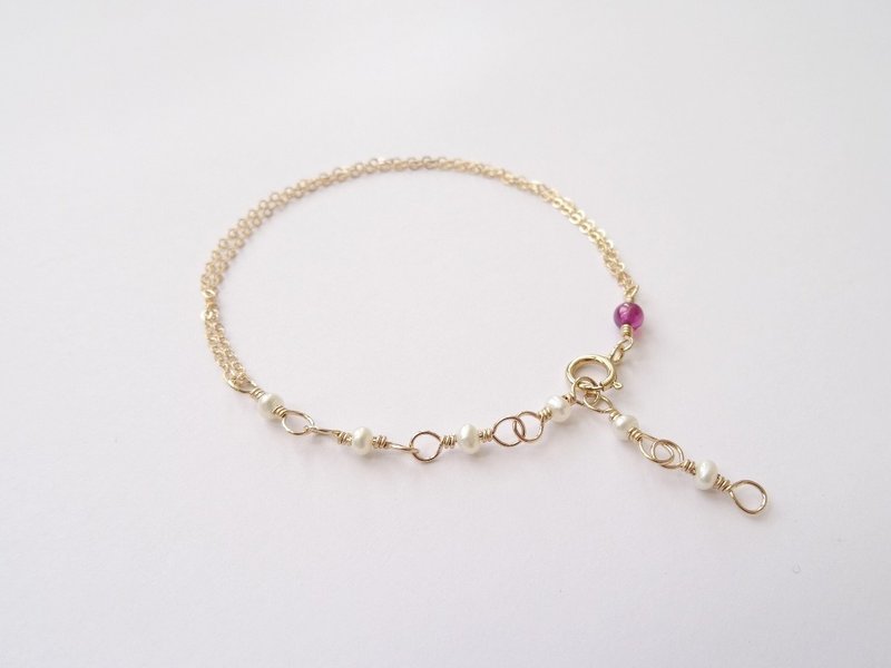 细细的 迷你淡水珍珠 14K GF 包金 小自在 可调整手链 - 手链/手环 - 珍珠 白色