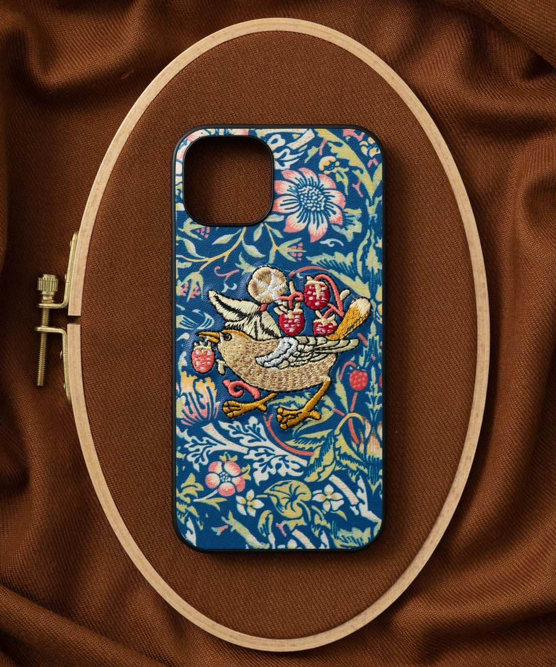 3D 刺绣智慧型手机保护壳 iPhone12 PU 皮革 William Morris 猫动物 01:NAG1348 - 手机壳/手机套 - 聚酯纤维 多色