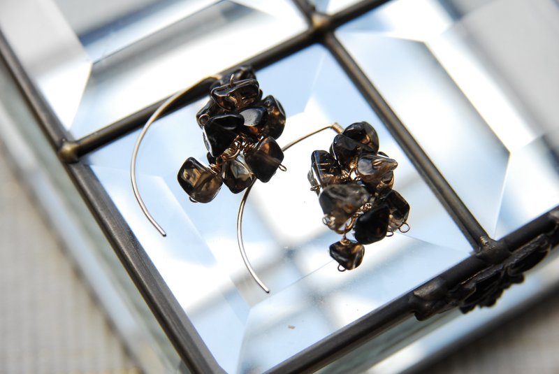 Dark Smoky Quartz Marquis Hook Earrings 14kgf - 耳环/耳夹 - 半宝石 咖啡色
