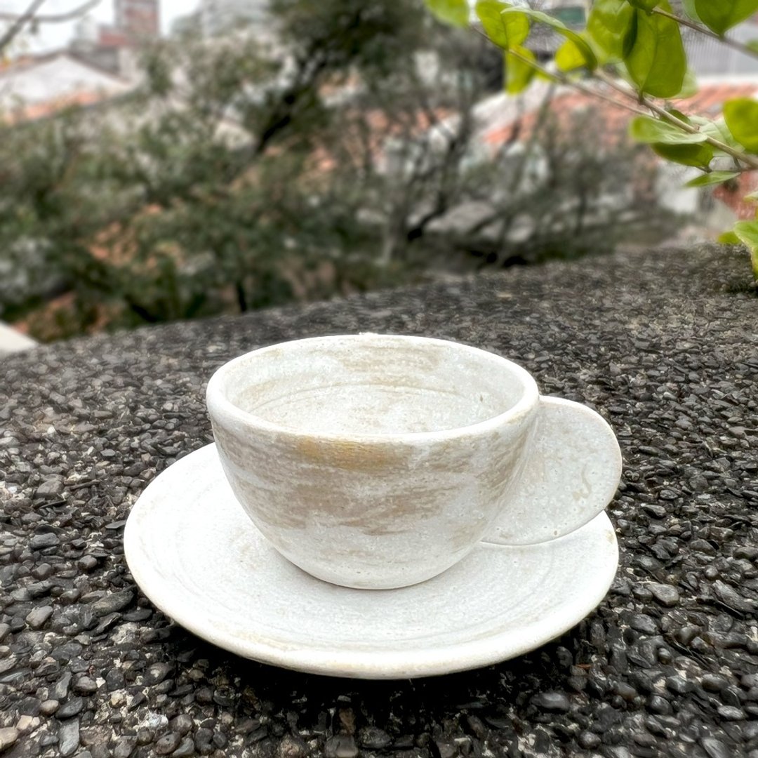【侘盏】手作咖啡杯盘组 - 咖啡杯/马克杯 - 陶 白色