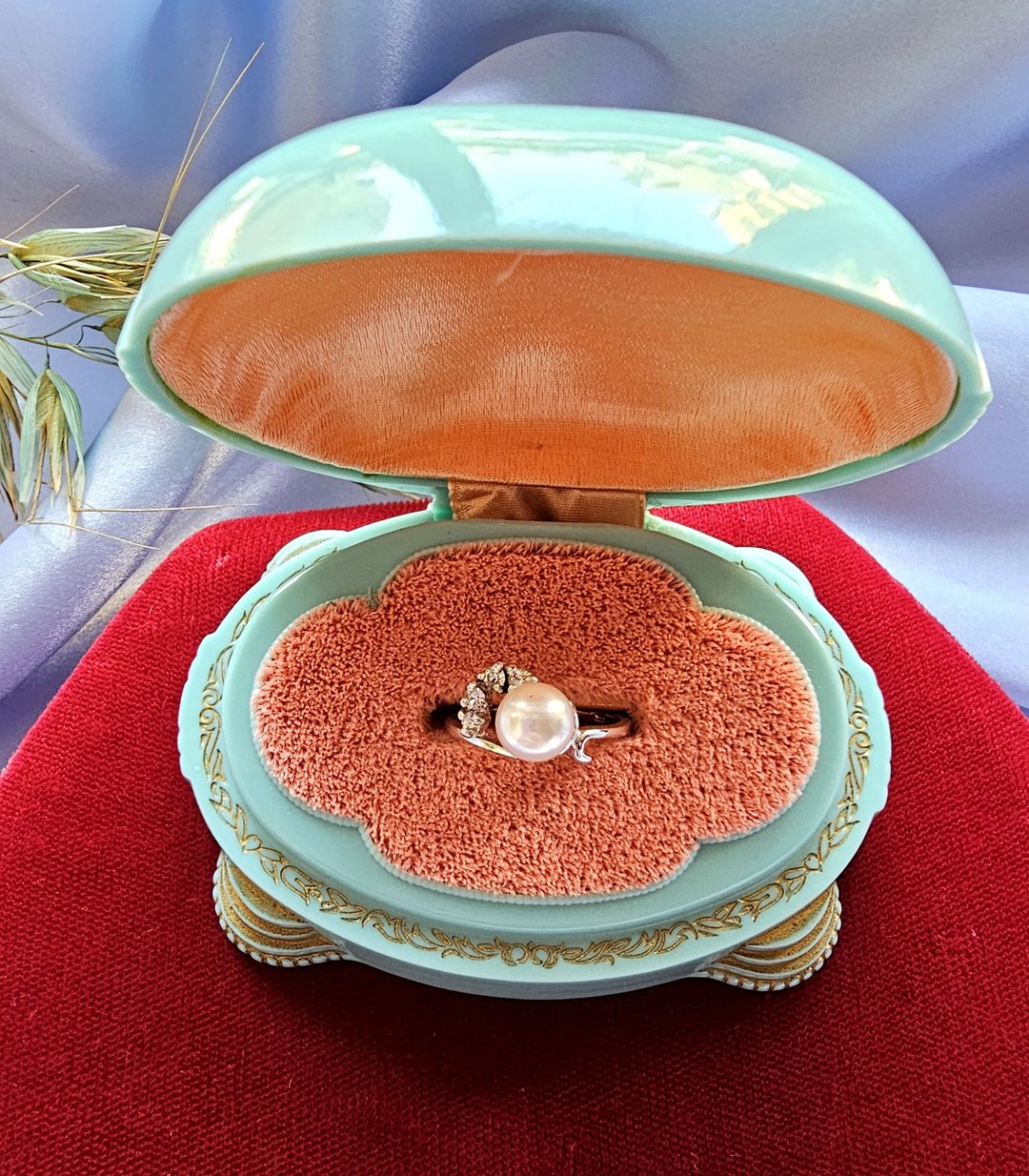 银色调粉白珍珠流线白莱茵戒/复古珠宝首饰/vintage美国西洋古董 - 戒指 - 其他金属 