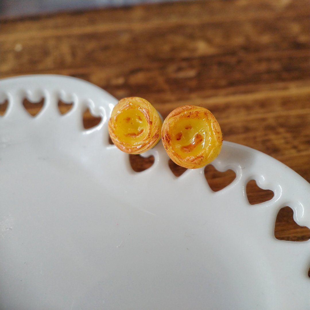 经典迷你蛋塔 葡式蛋塔 耳环 - 耳环/耳夹 - 粘土 橘色