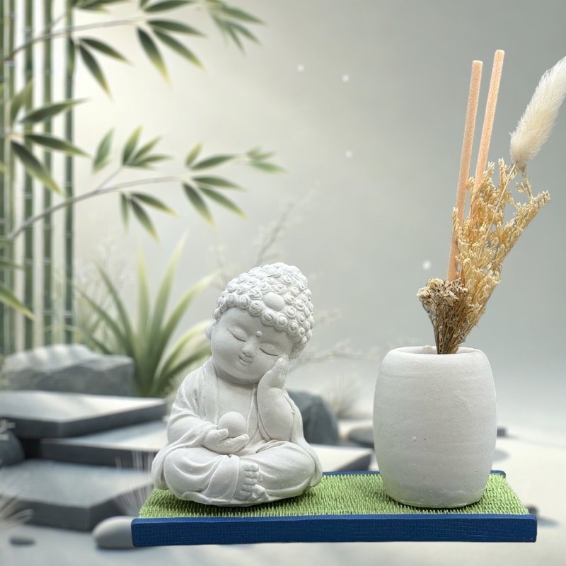 禅风设计 仿真榻榻米版香氛组 净念吉祥之小佛静性 居家凉感提升 - 香薰/精油/线香 - 水泥 白色