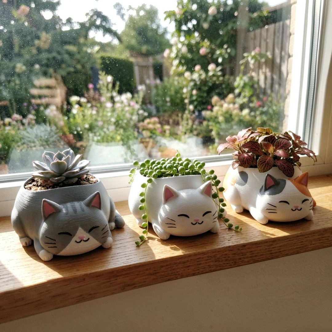 3D 打印可爱猫咪多肉盆栽盆 - 植栽/盆栽 - 塑料 白色