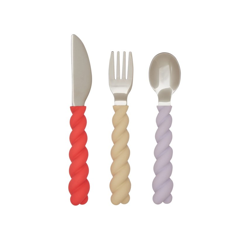 OYOY Mellow 卷心造型儿童餐具组/缤纷莓果 - 餐刀/叉/匙组合 - 硅胶 