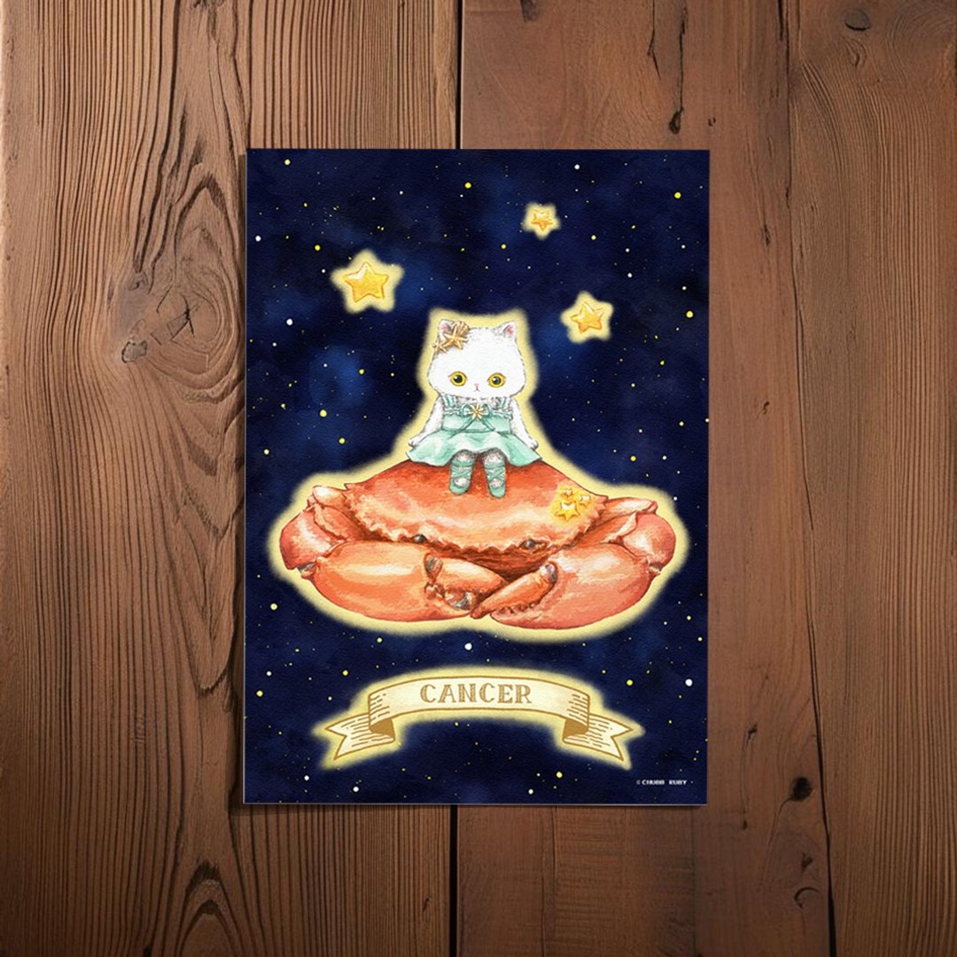 原创 星座猫猫 巨蟹座 水彩手绘 明信片 - 卡片/明信片 - 纸 多色