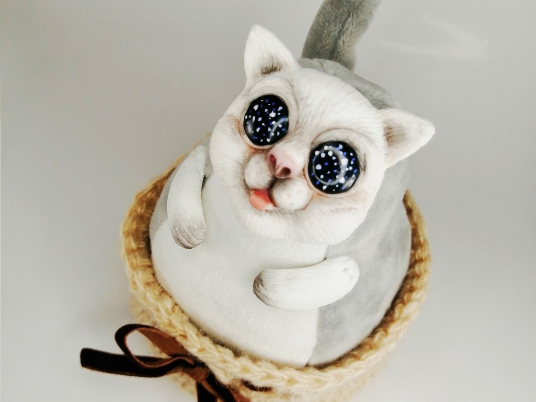 Collectible Handmade OOAK stuffed toy. Cute, sweet, fat cat. - 玩偶/公仔 - 其他金属 粉红色