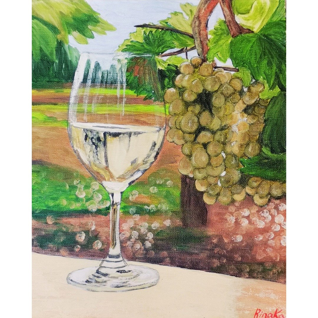 一杯白葡萄酒原创裱框墙画 送给葡萄酒爱好者的礼物 作者 RinaArt - 墙贴/壁贴 - 其他材质 多色