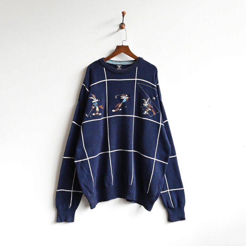 【蛋植物古着】Wile E. Coyote刺绣宽松古着毛衣 - 女装针织衫/毛衣 - 棉．麻 