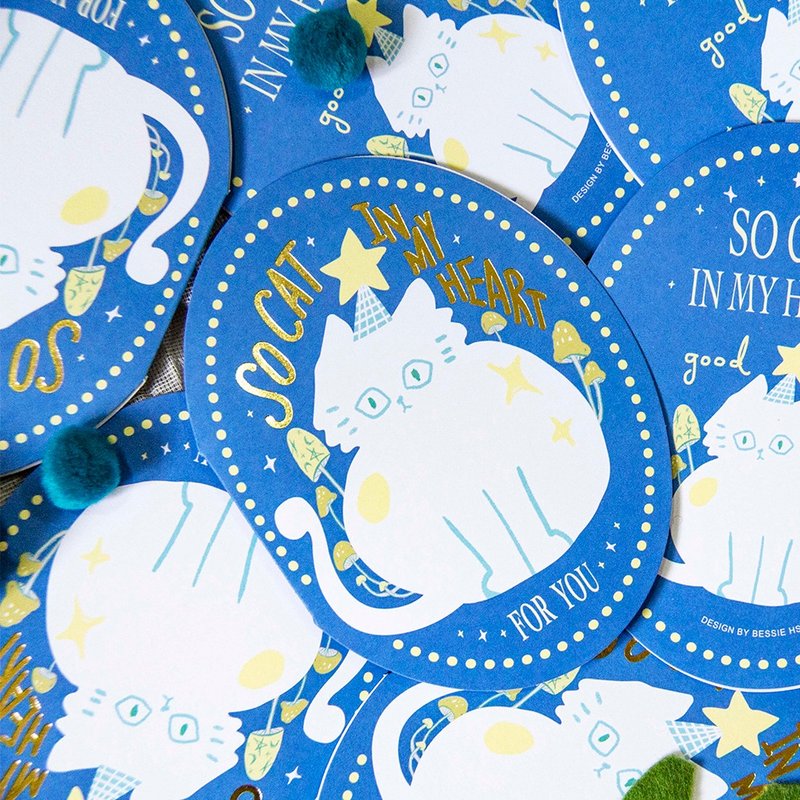 SO CAT IN MY HEART  | 烫金造型卡片 - 卡片/明信片 - 纸 蓝色