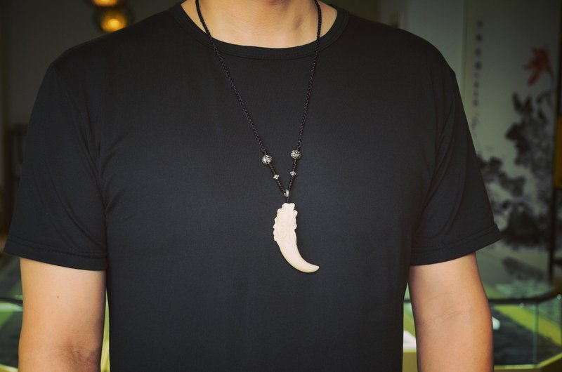 【猛犸象牙龙头牙形吊坠项链】 - 项链 - 宝石 白色