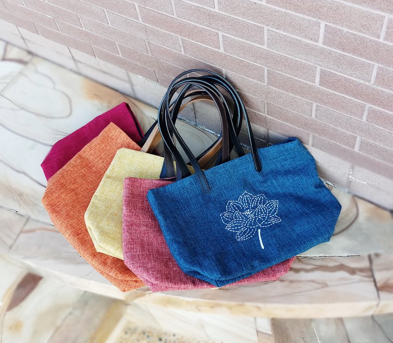 手工刺绣系列 肩背包/手提包 ~  (St001) - 手提包/手提袋 - 棉．麻 蓝色