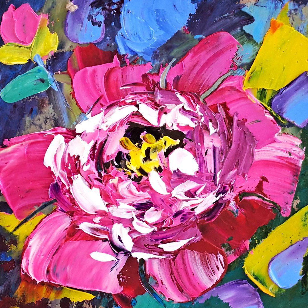 Peony Painting Floral Original Art Peonies Impasto Oil Painting Flowers Artwork - 海报/装饰画/版画 - 其他材质 多色