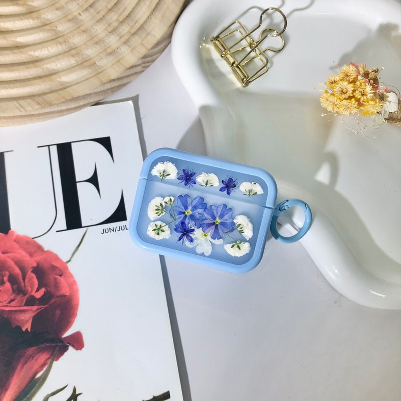 天空蓝压花耳机壳,搭配AirPods 1,2,3,4,AirPods Pro 2,精美礼物 - 耳机 - 植物．花 
