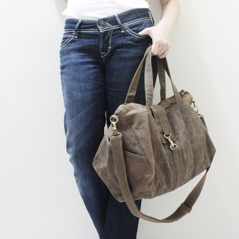 帆布手提袋 / 拉链袋 / 单肩包 / 尿布袋 / 流浪袋 / 周末包 - 手提包/手提袋 - 其他材质 咖啡色