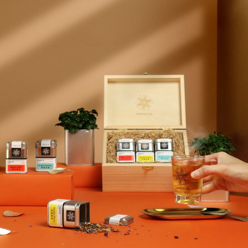 【品味珍藏系列】samova缤纷三飨松木礼盒 | 花草茶礼盒 生日礼物 - 茶 - 新鲜食材 咖啡色