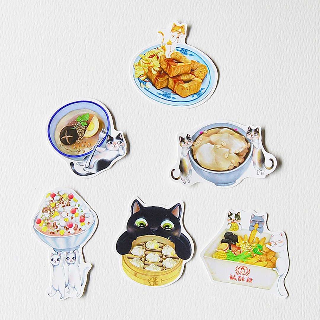 Fish cat/贴纸包/台湾美食/6款入 - 贴纸 - 纸 多色