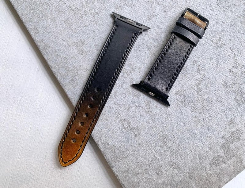 手染皮革 Apple Watch 表带 黑金色 - 表带 - 真皮 黑色