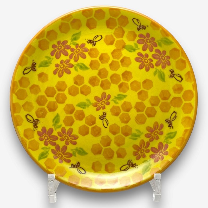 波兰手绘手工陶-圆盘 19cm 蜜蜂世界系列 设计师款 - 盘子/餐盘/盘架 - 陶 黄色