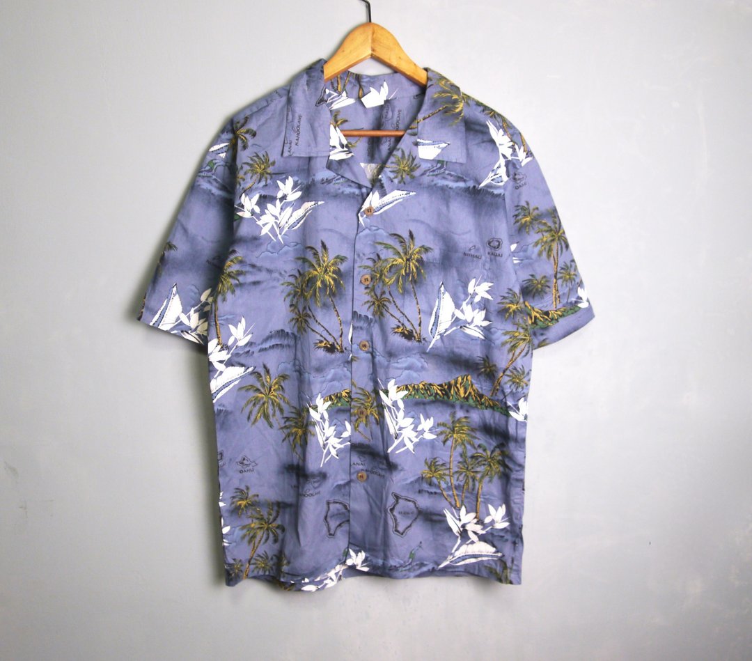 FOAK古着 海蓝小岛地图夏威夷衬衫 - 男装衬衫 - 棉 