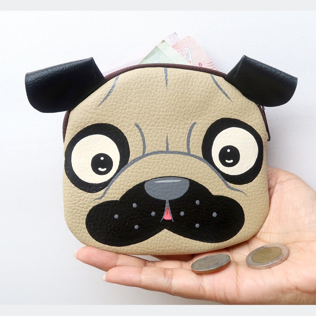 【雙11折扣】Pug coin purse ,small synthetic leather wallet bag with zip.various card - 零钱包 - 人造皮革 卡其色