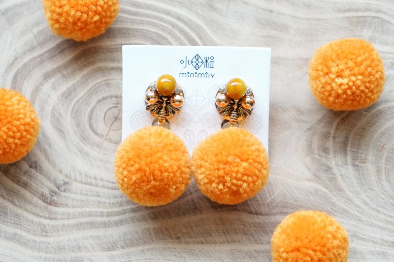 蜜石 - 黄玛瑙蜜蜂耳环 (医疗级抗敏钢针 / 耳夹) - 耳环/耳夹 - 半宝石 橘色